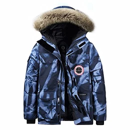 Winterparka Herren Parka Jacke Gefüttert Winterjacke Warme Jacke Outdoor Kapuzenjacke Winddicht Parka Blau 2XL