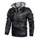 KEFITEVD Herren Übergangsjacke Winter Kunstleder Fliegerjacke Biker Jacke Robust Lederjacke mit Kapuze Herbstjacke Vintage Motorradjacke Männer Army Jacke Shwarz M