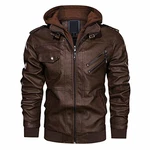 KEFITEVD Herrenjacke Biker Lederjacke mit Kapuze Braun