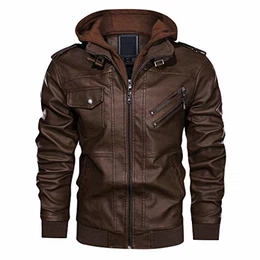 Herbstjacke Herrenjacke Kunst-Lederjacke Herren Biker Winter Jacke Warm PU Leder Winterjacke Basic Pilotenjacke Militär Cargo Jacke Männer Braun M