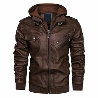 KEFITEVD Herrenjacke Biker Lederjacke mit Kapuze