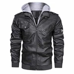 KEFITEVD Herrenjacke Biker Lederjacke mit Kapuze Grau