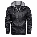 KEFITEVD Herrenjacke Biker Lederjacke mit Kapuze Shwarz