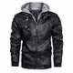 KEFITEVD Übergangsjacke Herren Winter Leder Jacke Biker Jacke Robust Lederjacke mit Kapuze Herbstjacke Vintage Motorradjacke Männer Army Jacke Shwarz 2XL