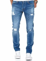 Herren Strech Destroyed Slim Fit Denim Jeans Hose 7997 Hellblau W32/L32