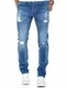 Amaci&Sons Herren Strech Destroyed Slim Fit Denim Jeans Hose 7997 Hellblau W32/L32