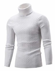 AIDEAONE Männer Pullover Rollkragen Turtleneck Strickpullover Stehkragen Sweater Slim Fit Basic Feinstrick Weiß