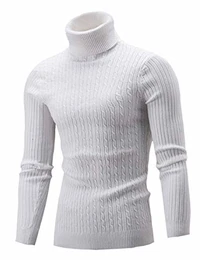 Männer Rollkragen Turtleneck Strickpullover Stehkragen Pullover Sweater Slim Fit Basic Feinstrick Rollkragenpullover Weiß