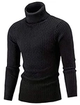 AIDEAONE Männer Pullover Rollkragen Turtleneck Strickpullover Stehkragen Sweater Slim Fit Basic Feinstrick Schwarz