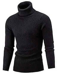 AIDEAONE Männer Pullover Rollkragen Turtleneck Strickpullover Stehkragen Sweater Slim Fit Basic Feinstrick Schwarz