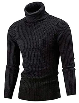 AIDEAONE Männer Pullover Rollkragen Turtleneck Strickpullover Stehkragen Sweater Slim Fit Basic Feinstrick Schwarz