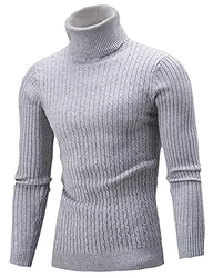 AIDEAONE Männer Pullover Rollkragen Turtleneck Strickpullover Stehkragen Sweater Slim Fit Basic Feinstrick Grau