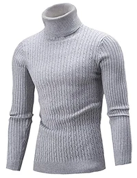 Rollkragenpullover Herren Stehkragenpullover Winter Pullover Rollkragenstrickpullover Rollkragenpulli Männer Pulli Strickpullover Grau Slim Fit M