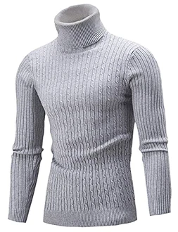 AIDEAONE Männer Pullover Rollkragen Turtleneck Strickpullover Stehkragen Sweater Slim Fit Basic Feinstrick Grau