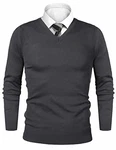 iClosam Pullover Herren V-Ausschnitt Langarm Sweater Dunkelgrau