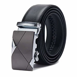 TANGCHAO Gürtel Herren Ledergürtel Ratsche Automatikschließe Business Anzug Gürtel 35mm Breit Schwarz Verbessertes Material 4-HEI-ZD 115CM