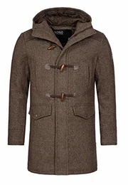 Indicode Herren Liam Dufflecoat mit Stehkragen und Kapuze moderner Wollmantel mit 5 Taschen Warmer Wintermantel gefütterter Herrenmantel Winter Jacke Mantel für Männer Demitasse Mix M