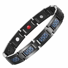 Magnetarmband Magnetische Herren-Armband aus Schwarzen Titan mit blauen Carbon Fiber Herren Magnetische Armbänder für Arthritis Verschluss Armband Magnet Herren Gesundheit (3500 gauss)