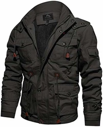 Winterparka Herren Gefüttert Cargojacke Warm Winterjacke Parka Winter Outdoorjacke Warm Arbeitsjacke Männer Armeejacke Fleece Gefütterte Bomberjacke Cargo Jacke Work Jacke Kapuzenjacke Hoodie