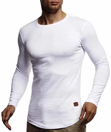 Herren Langarmshirt Basic Pullover Rundhals-Ausschnitt Slim Fit Longsleeve Rundkragen Männer Pulli Sweatshirt Langarm Crew Neck LN8394; Größe M, Weiß