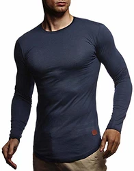Leif Nelson Herren Langarmshirt Basic Pullover Rundhals-Ausschnitt Slim Fit Longsleeve Rundkragen Crew Neck (LN8394) Dunkel Blau (LN8394)