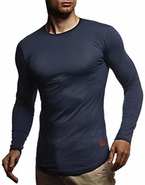 Herren Langarmshirt Basic Pullover Rundhals-Ausschnitt Slim Fit Longsleeve Rundkragen Männer Pulli Sweatshirt Langarm Crew Neck LN8394; Größe M, Dunkel Blau
