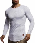Leif Nelson Herren Langarmshirt Basic Pullover Rundhals-Ausschnitt Slim Fit Longsleeve Rundkragen Crew Neck (LN8394) Grau Melange (LN8394)