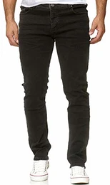 Jeans-Herren Slim Fit Basic Style Stretch-Denim Männer Jeans-Hose RS-2063 (W32 / L32, Schwarz (2092))
