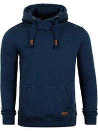 Herren Kapuzenpullover RIVJulian Pullover Hoodie Sweatshirt Kapuze Kängurutaschen Cross-Over-Kragen Regular Baumwolle Grau Grün Rot Blau Schwarz S-5XL, Größe:M, Farbe:Insignia Blue