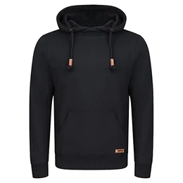 Herren Kapuzenpullover RIVJulian Regular Fit Hoodie Pullover Taschen Streetwear Cross-Over-Kragen Basic Kapuze Sweatshirt Sportswear Schwarz M, Größe:M, Farbe:Black
