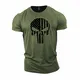 Gymtier, Bodybuilding-T-Shirt für Herren – Schädel mit US-Flagge – Trainings-Top Gr. M, grün