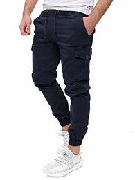 Männer Cargo Hosen Stretch Darius - by Pit Jeans Herren Chino Hose Slim Fit Cargohose - Jogginghose Blaue Pants, Blau (Sky 193922), W32/L32