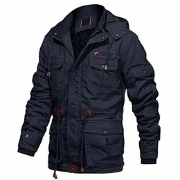 Herren Winterjacke Casual Motorrad Militär Warme Thermo Jacke mit Abnehmbare Kapuze Navy, M