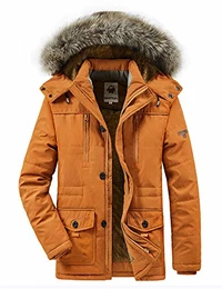 Gefütterte Winterjacke Herren Winterparka Verdickte Parka Jacke mit Fell Übergangsjacke Warme Wintermantel mit Fellkapuze, A07-Orange, Gr. EU-M