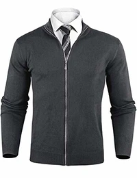 Herren Strickjacke Feinstrick Mit Stehkragen Und Reißverschluss,Grau;Gr.M