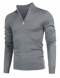 Balancora Herren Basics Pullover Schwarz mit Reißverschluss aus Baumwolle Strickpullover Zip Neck Langarm Feinstrick Sweat Sweatshirt