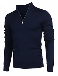 Balancora Pullover Herren Stehlkragen Hoch Langsleeve Langarmshirts Stehlkragen Pulli Basic Slim Typ Navyblau,M