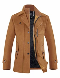 Herren Wintermantel Bussiness Stehkragen Wollmantel Kurz Winterjacke Innenfutter 1108 Braun M