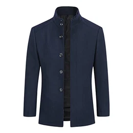 Herren Wollmantel Slim fit Casual Short Jacket Winter Parka Warm Simple Elegant Mantel+Weste(Blau XL)