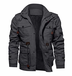 Herren Wintermantel Gefüttert Warm Parka Bomberjacke Armee Jacke Winter Freizeitjacke Jagd Angeln Winddicht Kapuzenjacke Männer Fleecejacke Dunkelgrau M (Etikett: 3XL)