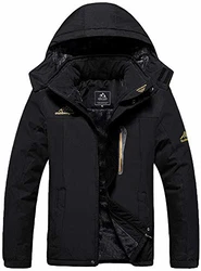 TACVASEN Herren Warme Skijacke Gefütterte Winterjacke Wasserabweisende mit Abnehmbarer Kapuzen Blau/Schwarz