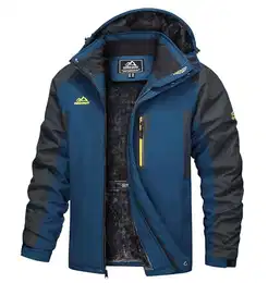 Herren Warme Skijacke Gefütterte Winterjacke Wasserabweisende mit Abnehmbarer Kapuzen (M, Denim Blau)