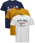 JACK & JONES Herren T Shirt 3er Pack Print Mix Rundhals Tee Regular Slim Fit O Neck Ausschnitt Grau