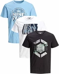 JACK & JONES Herren T Shirt 3er Pack Print Mix Rundhals Tee Regular Slim Fit O Neck Ausschnitt 