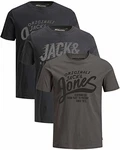 JACK & JONES Herren T Shirt 3er Pack Print Mix Rundhals Tee Regular Slim Fit O Neck Ausschnitt Blau