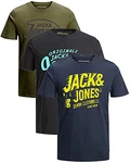 JACK & JONES Herren T Shirt 3er Pack Print Mix Rundhals Tee Regular Slim Fit O Neck Ausschnitt 