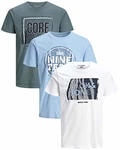 JACK & JONES Herren T Shirt 3er Pack Print Mix Rundhals Tee Regular Slim Fit O Neck Ausschnitt 