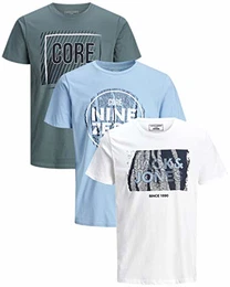 Herren T Shirt 3er Pack Print Mix Rundhals Tee Regular Slim Fit O Neck Ausschnitt (Regular Fit Mix 15, M)