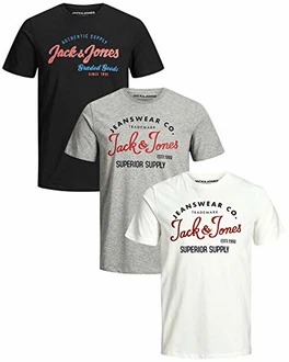 JACK & JONES Herren T Shirt 3er Pack Print Mix Rundhals Tee Regular Slim Fit O Neck Ausschnitt JACK & JONES Herren T Shirt 3er Pack Print Mix Rundhals Tee Regular Slim Fit O Neck Ausschnitt