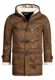 Herren Calshot Dufflecoat in Veloursleder-Optik mit gefütterter Kapuze Warmer Wintermantel mit Teddy-Futter moderner Herrenmantel Winter Mantel für Männer Brown Sugar M